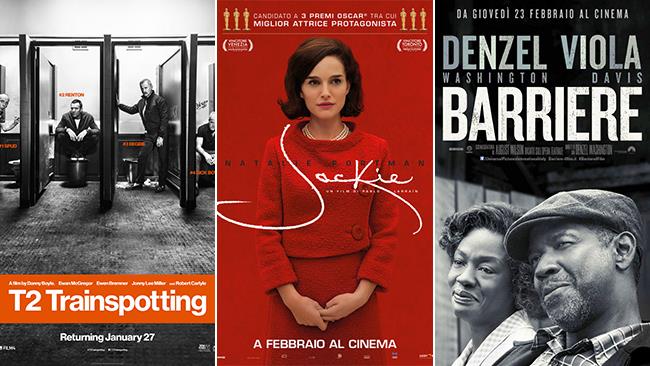 Weekend al cinema: i film in uscita il 25 e 26 febbraio 2017 Le locandine di Trainspotting, Jackie e Barriere (Fences)