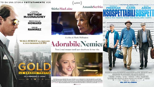 Weekend al cinema: i film in uscita il 6 e 7 maggio 2017 I poster dei film Gold - La Grande Truffa, Adorabile Nemica e Insospettabili Sospetti