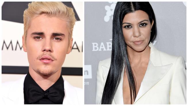 Justin Bieber esce con Kourtney Kardashian Primo piano di Justin Bieber e Kourtney Kardashian