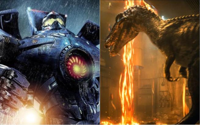 Le nuove immagini del sequel di Pacific Rim e del quinto capitolo di Jurassic Park Lo Jaeger e il Baryonyx nella cover