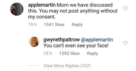 Apple Martin riprende sua madre per il selfie pubblicato su Instagram Lo scambio di battute tra Apple Martin e Gwyneth Paltrow
