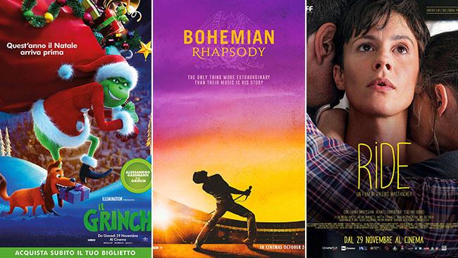 Weekend al cinema: i film in sala l'1 e 2 dicembre 2018 I poster dei film Il Grinch, Bohemian Rapsody, Ride
