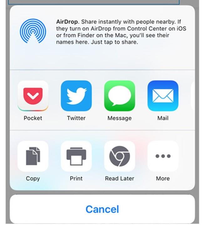 Pocket su smartphone L'icona dell'app Pocket appare nel Share Menu dello smartphone