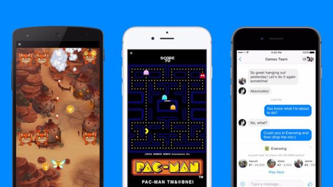 Ora su Facebook Messenger si può giocare, ecco come Tre schermi di cellulare con l'app Facebook Messenger