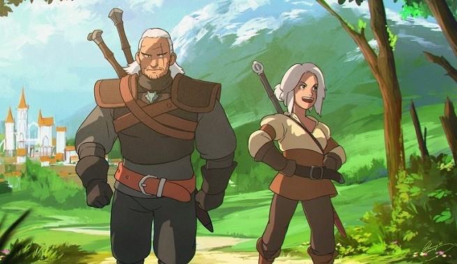 Witcher studio Ghibli Witcher Geralt e Ciri disegnati stile Studio Ghibli