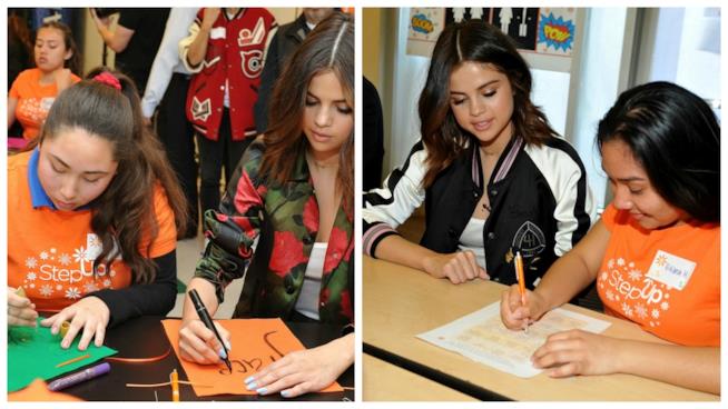 Selena Gomez fa una sorpresa agli studenti di Los Angeles Selena Gomez con alcune studentesse