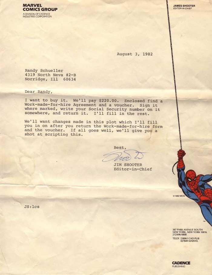 Le origini segrete di Venom: donna e co-creato da un appassionato La lettera inviata da Jim Shooter a Randy Schueller