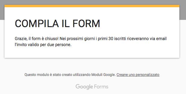 Chiusura form Grazie, il form è chiuso