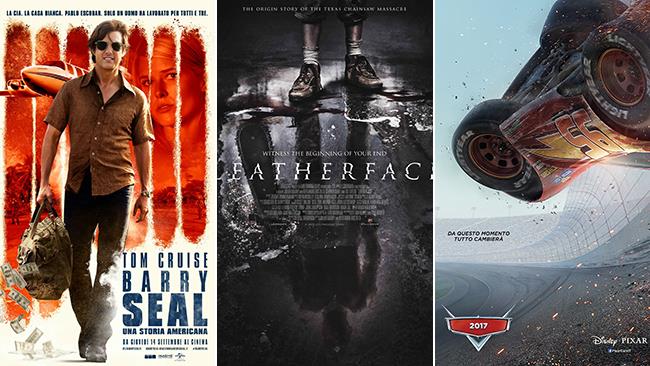 Weekend al cinema: i film in uscita il 16 e 17 settembre 2017 I poster dei film Barry Seal - Una Storia Americana, Leatherface, Cars 3