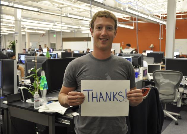 Facebook ha raggiunto nel 2012 il miliardo di utenti attivi Il ringraziamento di Mark Zuckeberg dopo che Facebook ha raggiunto 1 miliardo di iscritti