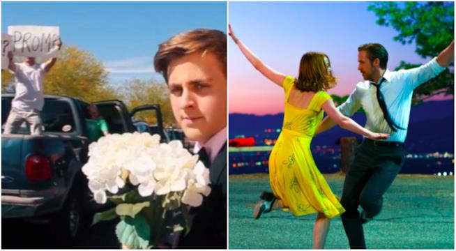Il sosia di Ryan Gosling invita Emma Stone al prom sulle note di La La Land Il sosia di Ryan Gosling e una scena di La La Land