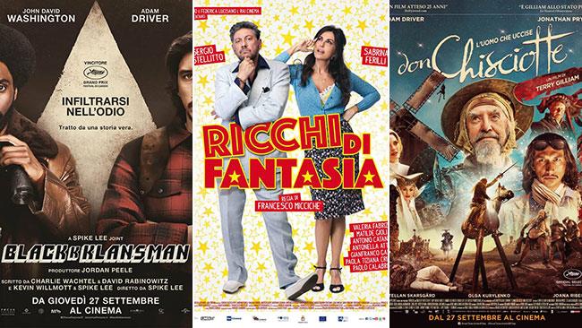 Weekend al cinema: i film in sala il 29 e 30 settembre 2018 I poster dei film BlacKkKlansman, Ricchi di fantasia, L'uomo che uccise Don Chisciotte
