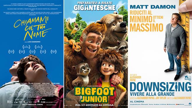 Weekend al cinema: i film in uscita il 27 e 28 gennaio 2018 I poster dei film Chiamami col Tuo Nome, Bigfoot Junior, Downsizing - Vivere alla Grande