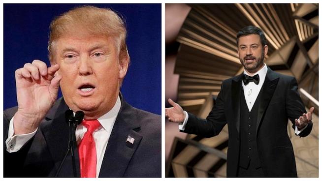 Donald Trump contro gli Oscar 2017 Primo piano di Donald Trump e Jimmy Kimmel