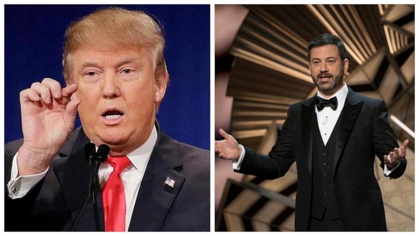 Donald Trump contro gli Oscar 2017 Primo piano di Donald Trump e Jimmy Kimmel