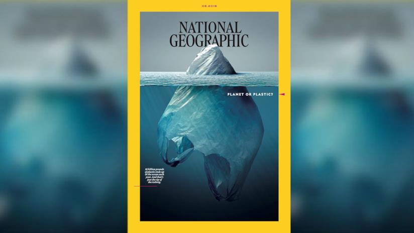 La copertina di National Geographic sull’inquinamento plastico è geniale! Il titolo dell'illustrazione di Jorge Gamboa è Iceberg Plástico