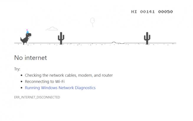 Il famoso gioco Google con il dinosauro, che ricorda un semplice videogioco anni '90. Ecco la schermata del videogioco di Google Chrome che ha per protagonista un dinosauro.