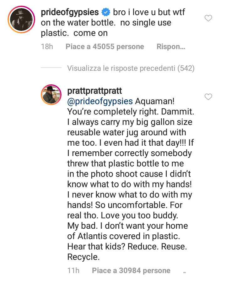 Lo scambio tra Pratt e Momoa su Instagram Chris Pratt chiede scusa a Jason Momoa su Instagram