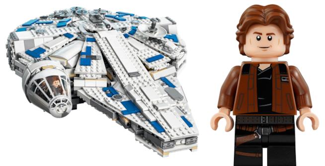 LEGO lancia il Millennium Falcon di Solo: A Star Wars Story Primo piano del Millenium Falcon e Solo in versione omino di LEGO