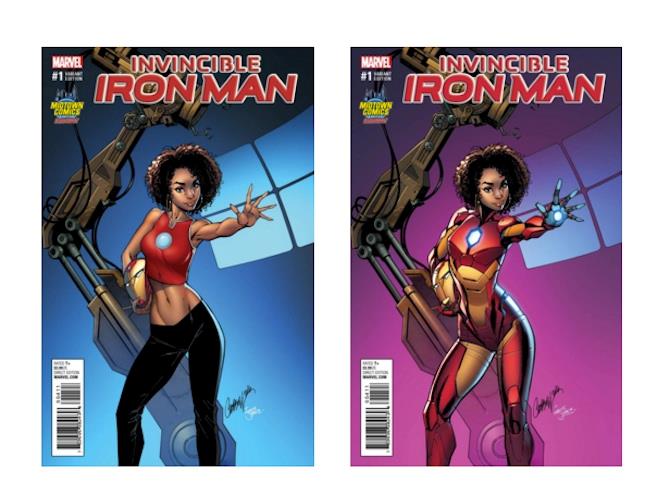 La copertina di Invincible Iron Man e la variant cover La copertina ritirata