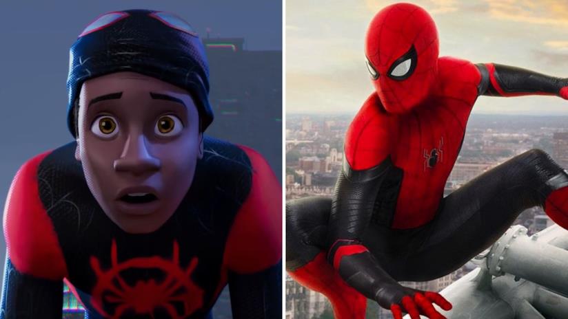 Gli incassi di Spider-Man: Far From Home superano quelli di Un nuovo universo in soli 8 giorni A sinistra Miles Morales nel film animato Un nuovo universo, a destra Peter Parker in Far From Home