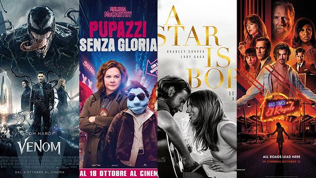 Un mese di cinema: i film in uscita a ottobre 2018 I poster dei film Venom, Pupazzi senza gloria, A Star Is Born, 7 sconosciuti a El Royale