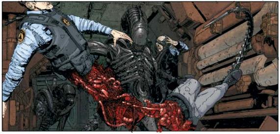 Scene gore ne abbiamo? Alieno che dilania umano in Aliens #3