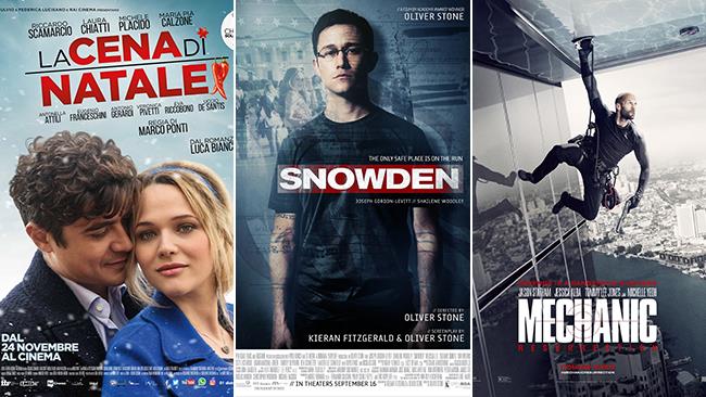 Weekend al cinema: i film in uscita il 26 e 27 novembre 2016 Le locandine dei film La Cena di Natale, Snowden e Mechanic: Resurrection