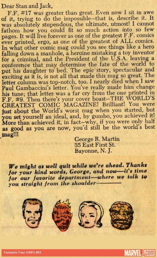 GRR Martin: Lettera a Stan Lee La lettera di George R.R. Martin a Stan Lee