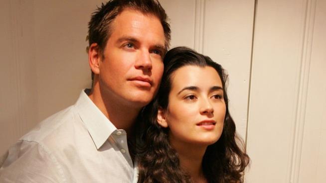 Michael Weatherly e Cote de Pablo sul set di N.C.I.S. Tony DiNozzo e Ziva David in uno scatto suls et di N.C.I.S.
