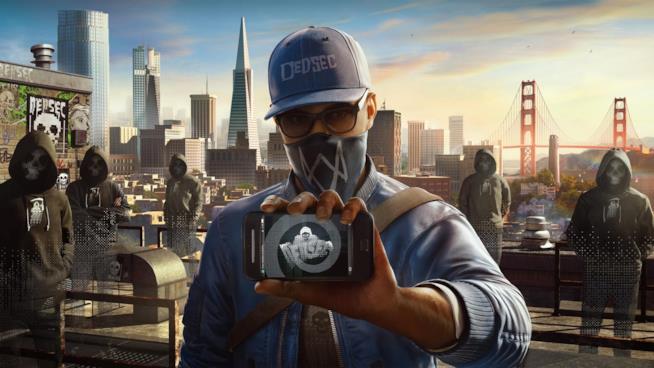 La mappa di Watch Dogs 2 sarà grande il doppio rispetto a quella del primo capitolo Il protagonista di Watch Dogs 2 mostra lo smartphone con il simbolo della DedSec