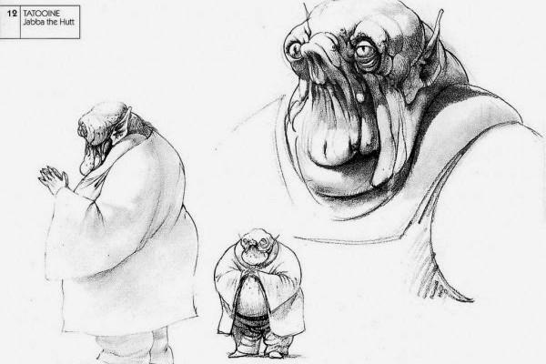La concept art originale di Jabba The Hutt disegnato da Ralph McQuarrie Jabba The Hutt nella concept art originale di Ralph McQuarrie