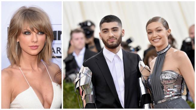 Taylor Swift si consola uscendo con Gigi Hadid e Zayn Malik Primo piano di Taylor Swift, Gigi Hadid e Zayn Malik