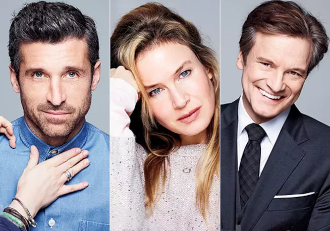 Renée Zellweger, Colin Firth e Patrick Dempsey in Bridget Jones's Baby Renée Zellweger e i suoi uomini in Bridget Jones's Baby