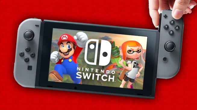 Nintendo Switch, tutti i giochi annunciati Mario e i personaggi di Splatoon campeggiano sullo schermo portatile di Nintendo Switch