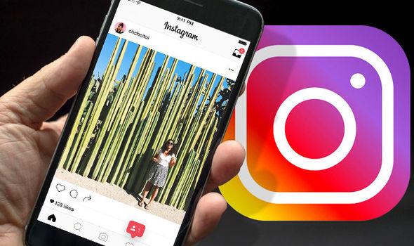 Smartphone con logo di Instagram Primo piano di uno smartphone e del logo di Instagram