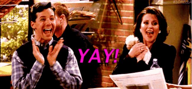 Sean Hayes e Megan Mullally in una scena di Will & Grace Jack e Karen di Will & Grace