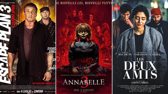 Weekend al cinema: i film in sala il 6 e 7 luglio 2019 I poster di Escape Plan 3 - L'ultima sfida, Annabelle 3, Les Deux Amis