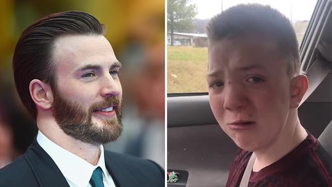 Chris Evans si è schierato a fianco di Keaton Jones insieme a tante altre star Chris Evans a un evento ufficiale e Keaton Jones nel video della mamma
