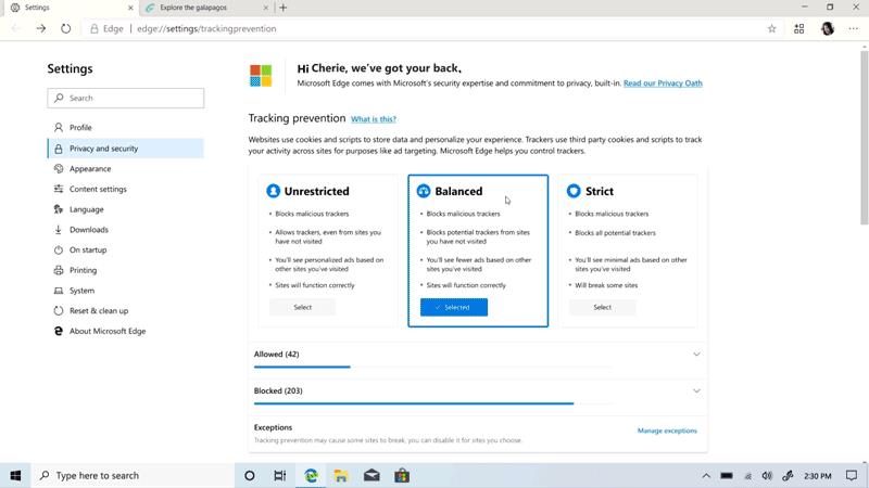 Microsoft EDGe introduce nuovi strumenti per la tutela della privacy Le nuove opzioni per la privacy di Microsoft EDGE