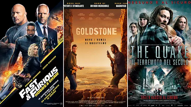 Weekend al cinema: i film in sala il 10 e 11 agosto 2019 I poster di Hobbs & Shaw, Goldstone - Dove i mondi si scontrano, The Quake - Il terremoto del secolo