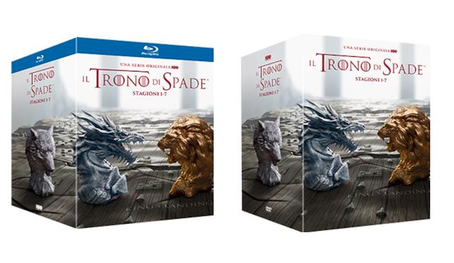 I cofanetti del Trono di Spade, stagioni 1-7 in DVD e Blu-ray Packshot dei I cofanetti del Trono di Spade (1-7)