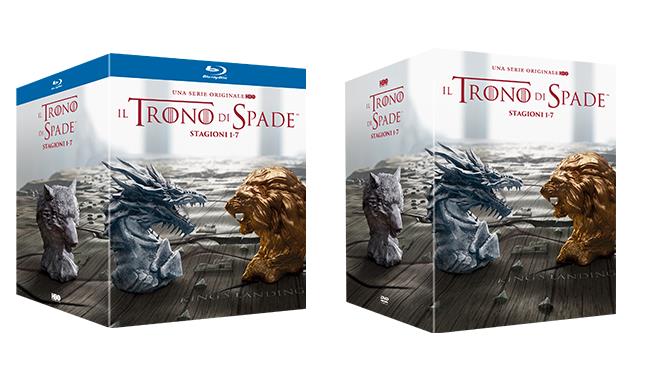 I cofanetti del Trono di Spade, stagioni 1-7 in DVD e Blu-ray Packshot dei I cofanetti del Trono di Spade (1-7)