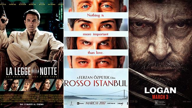 Weekend al cinema: i film in uscita il 4 e 5 marzo 2017 Le locandine dei film La Legge della Notte, Rosso Istanbul, Logan