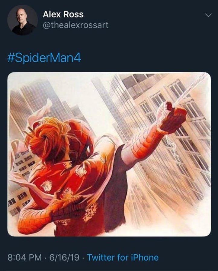 Alex Ross, indizi dall'illustratore sulla versione a fumetti di Spider-Man 4 Il tweet (poi rimosso) di Alex Ross su Spider-Man 4 in versione cartacea