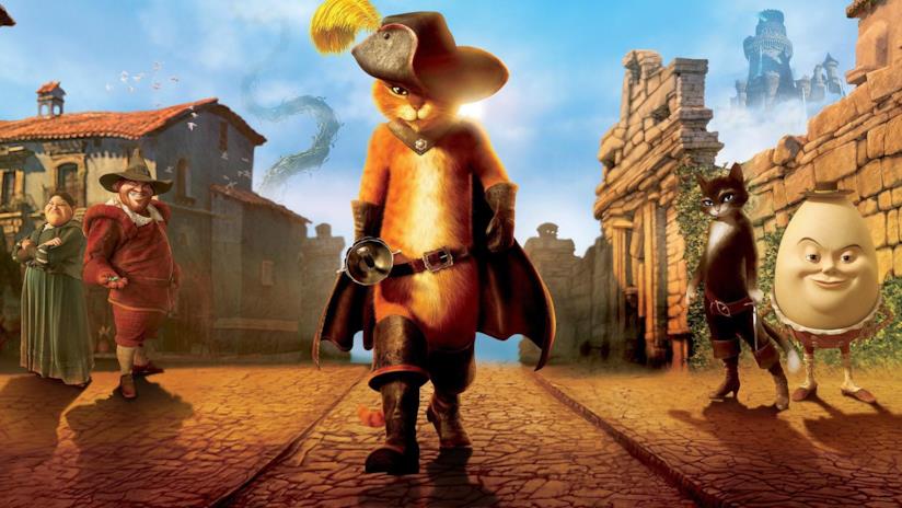 Il Gatto con gli Stivali, personaggi e doppiatori italiani del film Il Gatto con gli Stivali nella locandina del film