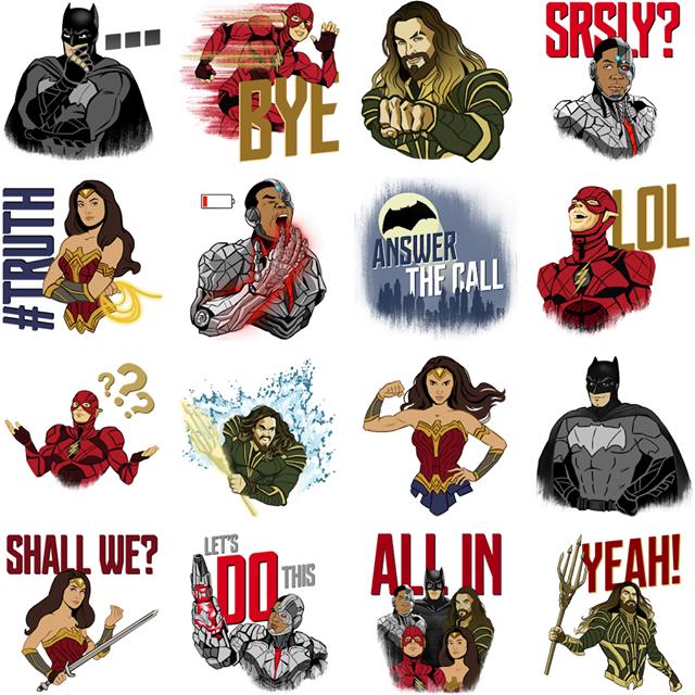 Gli sticker di Justice League Lo sticker set con tutte le varianti di Justice League