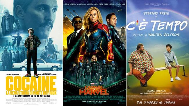 Weekend al cinema: i film in sala il 9 e 10 marzo 2019 I poster dei film Cocaine - La vera storia di White Boy Rick, Captain Marvel, C'è tempo
