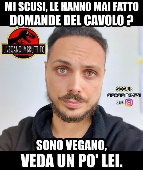 Giorgio Immesi in uno dei suoi meme vegan su Instagram Giorgio Immesi in uno dei suoi meme vegan