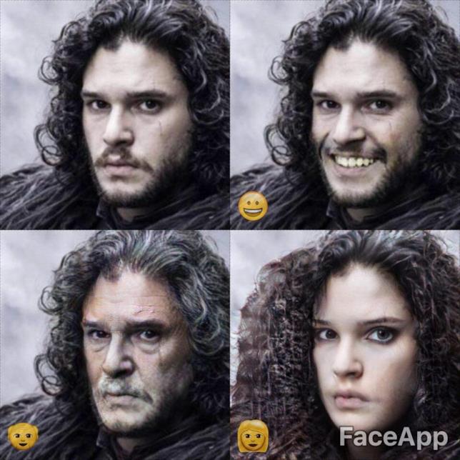 Kit Harington nella versione sorridente anziano e donna con l'app FaceApp